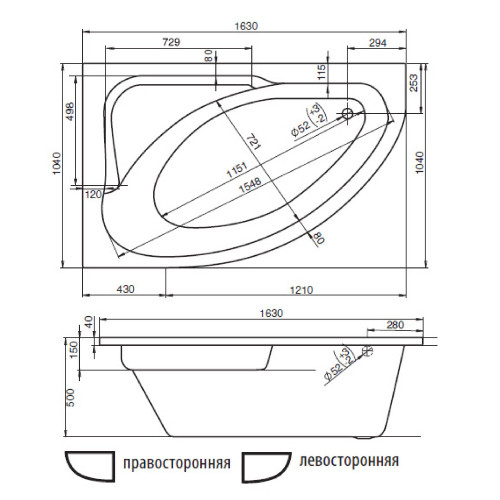 Jika Spirit 163*104 ванна акриловая асимметричная L