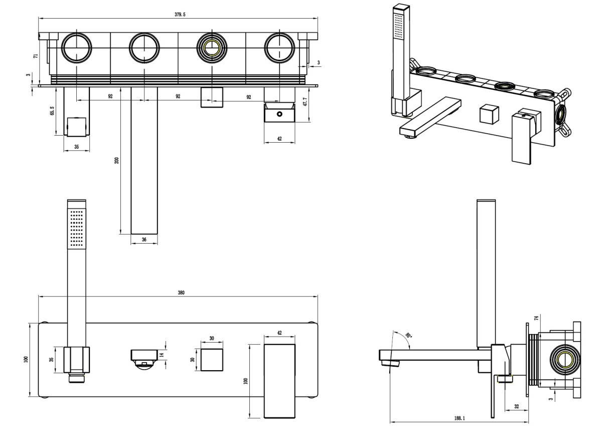 Смеситель для ванны с душевым гарнитуром Boheme Qubic Chrome 474-2-CR