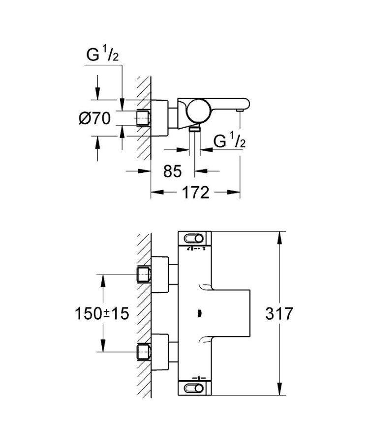 Grohe Grohtherm 2000 34174001 смеситель для ванны хром
