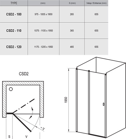 Ravak Chrome CSD2-120 Душевые двери 120*195 WT 0QVGC100Z1