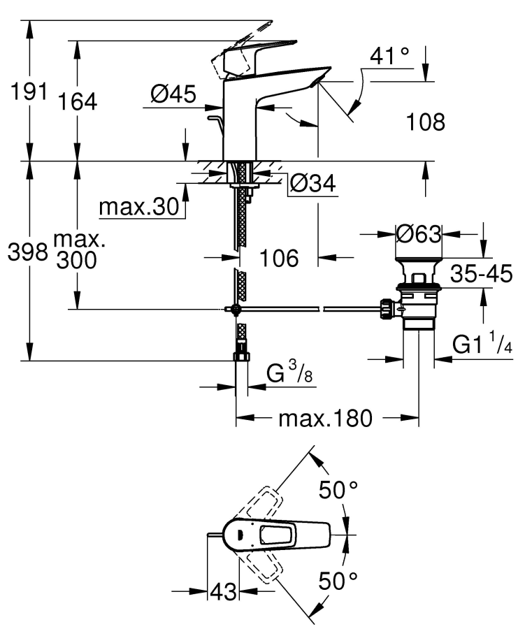Grohe BauLoop смеситель для раковины 23762001