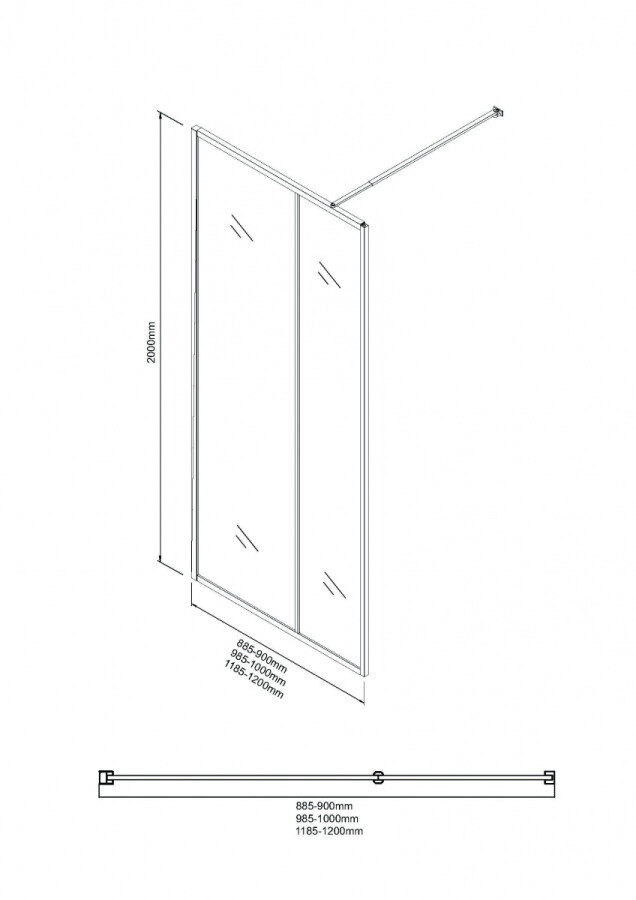Душевая перегородка Niagara Nova NG-481-10FBLACK (100х200) черный матовый,стекло рифленое/тонированное,1 место