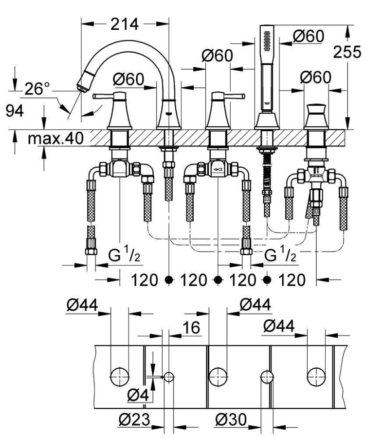 Grohe Grandera 19919IG0 смеситель на борт ванны хром/золото
