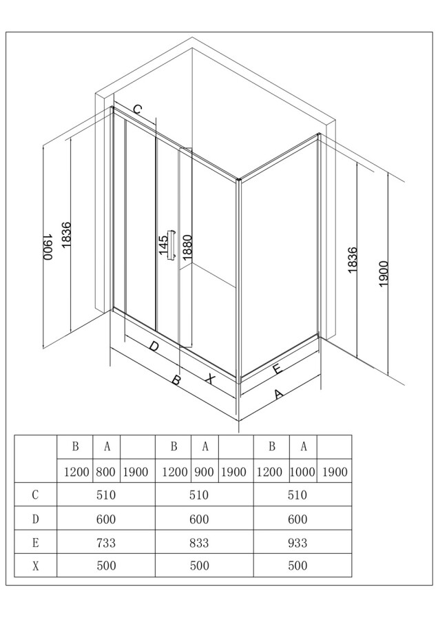 EG2C Душевое ограждение прямоугольное EvaGold 120х100, профиль хром, прозрачное стекло EG220048