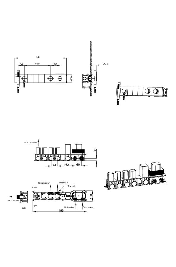 Термостатический смеситель встраиваемый с ручным душем Boheme Zodiac Thermo Nikel Brush 133-SYS-NB