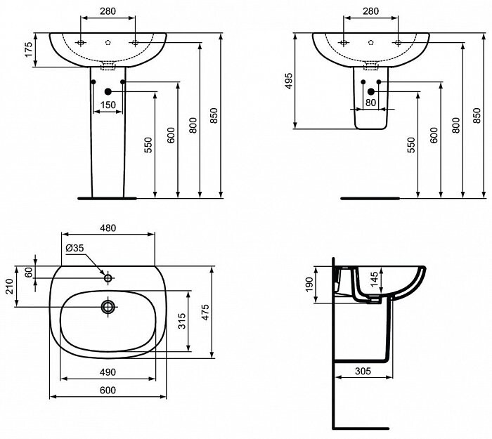 Ideal Standard Tesi T351401 умывальник подвесной 60 см