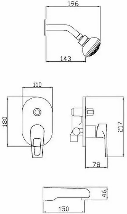 Душевая система Potato P3346-2 встраиваемая Хром