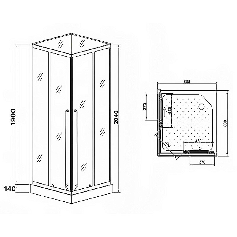 Душевая кабина Loranto 900x900x2150 без крыши, левосторонняя, белое заднее стекло, поддон 14 см, прозрачное стекло 4 мм, профиль черный CS-3008TM/W-90L