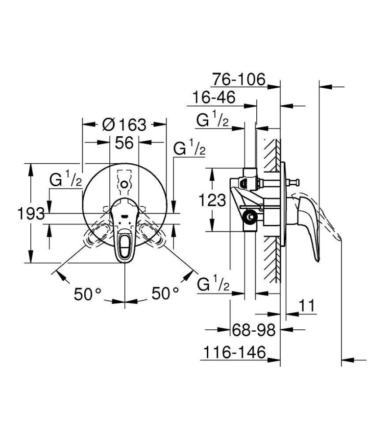 Grohe Eurostyle new 33637003 смеситель для ванны внешняя и встраиваемая части