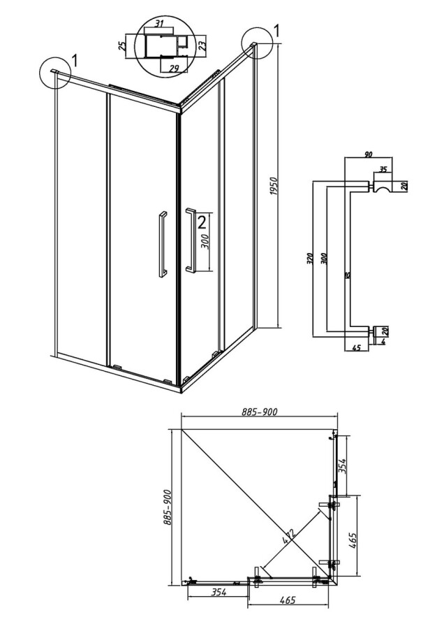 Душевое ограждение Grossman Cosmo 300.K33.02.9090.21.10 (90х90х195) квадрат,раздвижная,черный матовый,стекло тонированное, 1 место