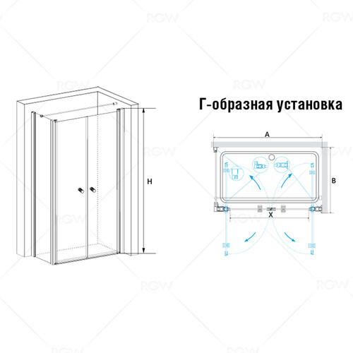 RGW PA-37 (PA-04+Z-12+A-11+держатель) душевой уголок 90х90 хром, стекло прозрачное 04083799-11