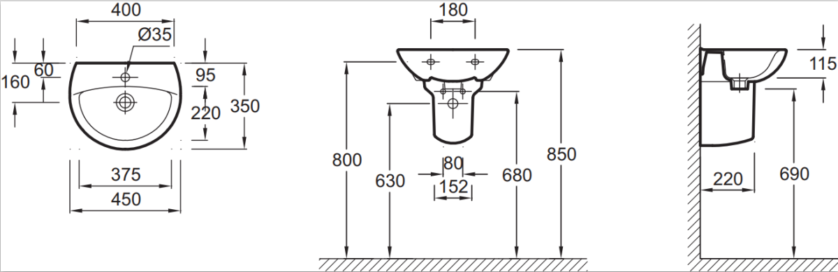 Jacob Delafon Patio E4152-00 раковина подвесная 45 см