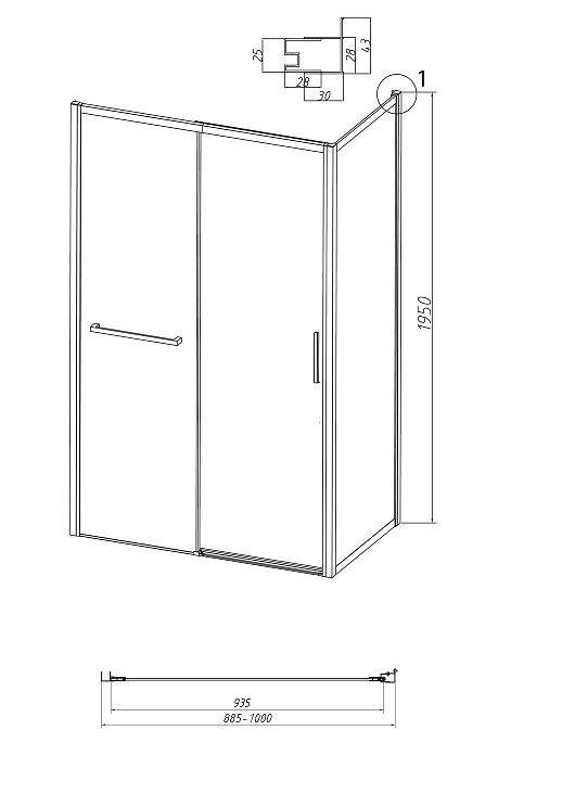 Боковая стенка Grossman Style 200.K33.05.100.21.00 (100х195) черный матовый,стекло прозрачное, 1 место