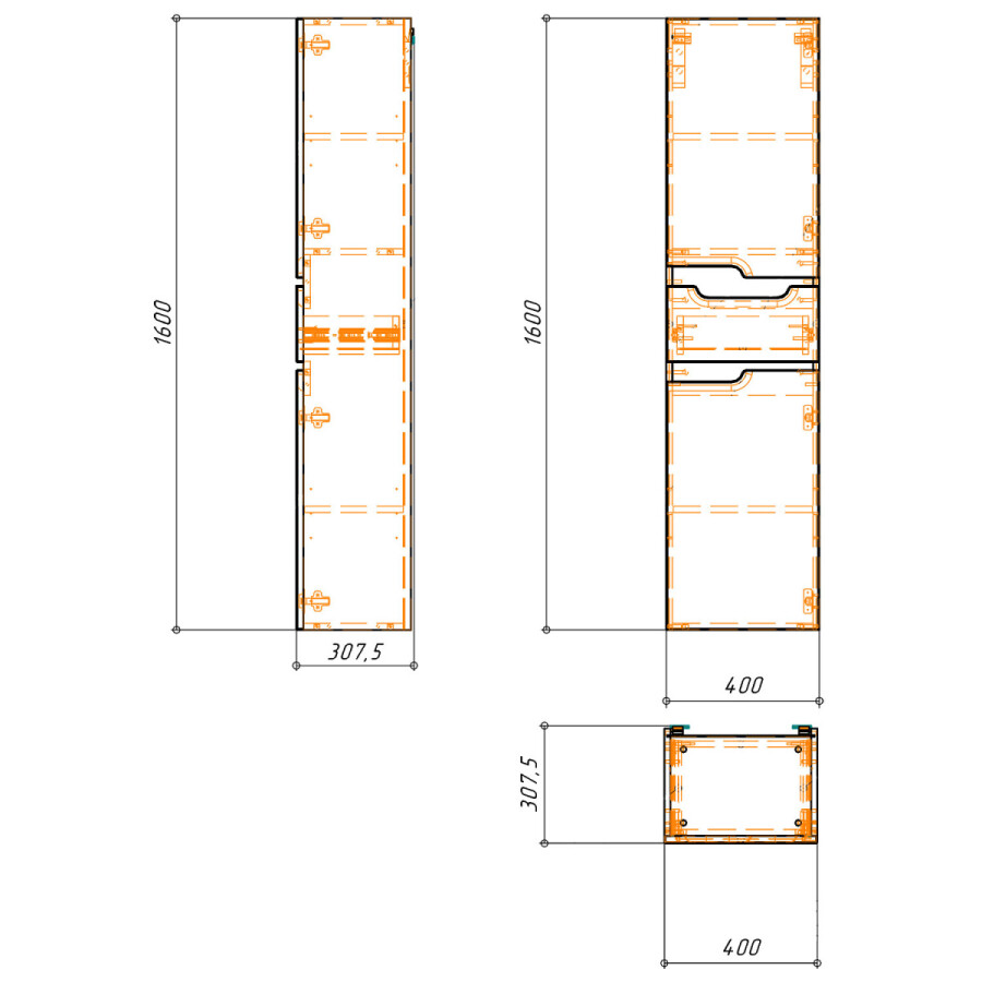 Пенал Azario KANTRI 40 400х307х1600 подвесной, правосторонний, белый глянец CS00097263