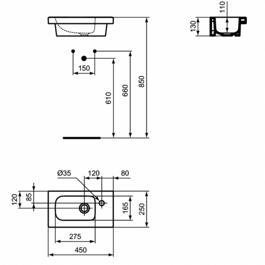 Ideal Standard Connect раковина 45х25 см E136101