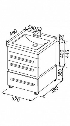 Aquanet Верона 58 тумба с умывальником подвесная с двумя ящиками цвет чёрный