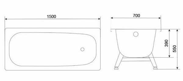 Ванна стальная Loranto 1500х700х390 в комплекте с ножками 85364