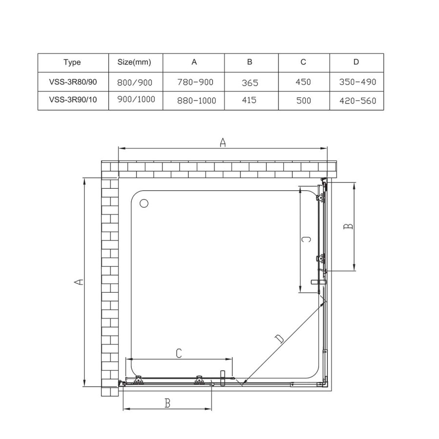 Vincea Rapid душевой уголок VSS-3R80/90MT 800/900x800/900 хром, стекло рифленое
