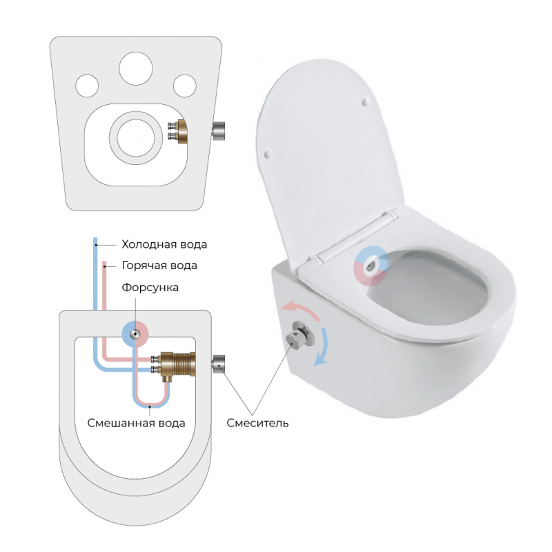 BelBagno унитаз подвесной с функцией биде и смесителем BB3105CHR-BS/SC
