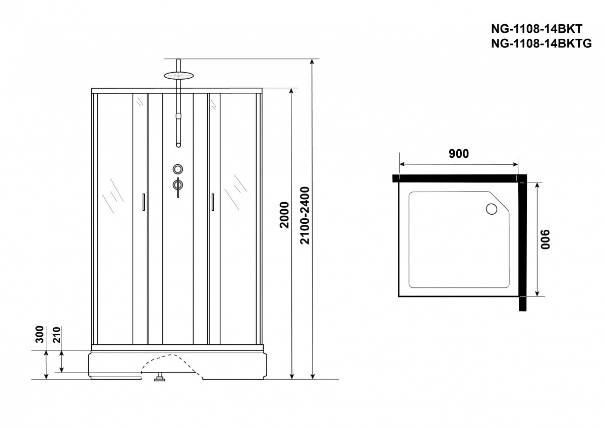 Niagara NG 1108-14BKT Душевая кабина 90x90 Без крыши тропический душ 11081424BKT