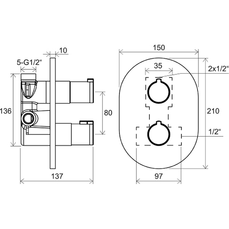 Ravak Chrome CR 063.20BL X070432 Термостат для душа встраиваемый черный матовый X070432