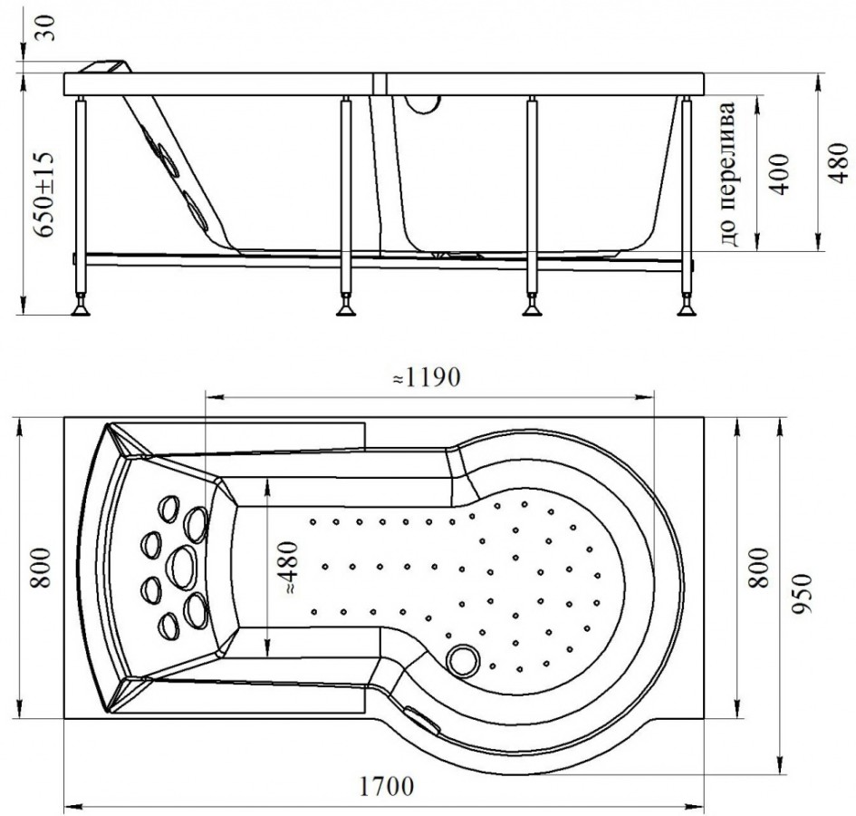 Radomir Валенсия Комфорт Luxe 170x95 см ванна акриловая с гидромассажем асимметричная белая правая-левая