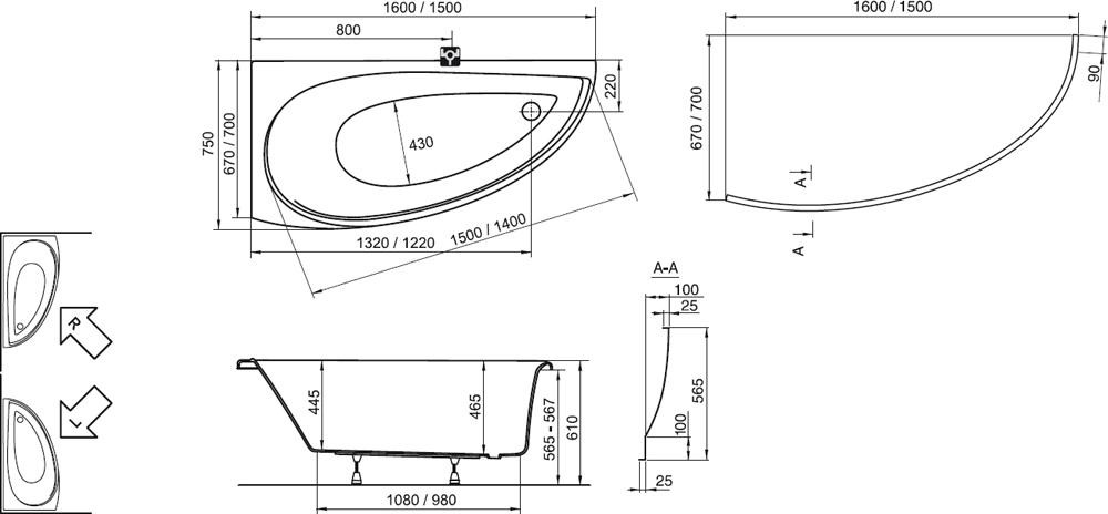 Ravak Avocado 150*75 ванна акриловая левая CT01000000