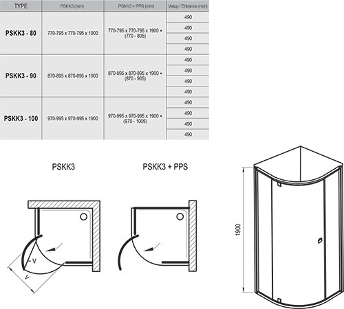 Ravak Pivot Душевой уголок трехэлементный PSKK3-100 черный+транспарент 376AA300Z1