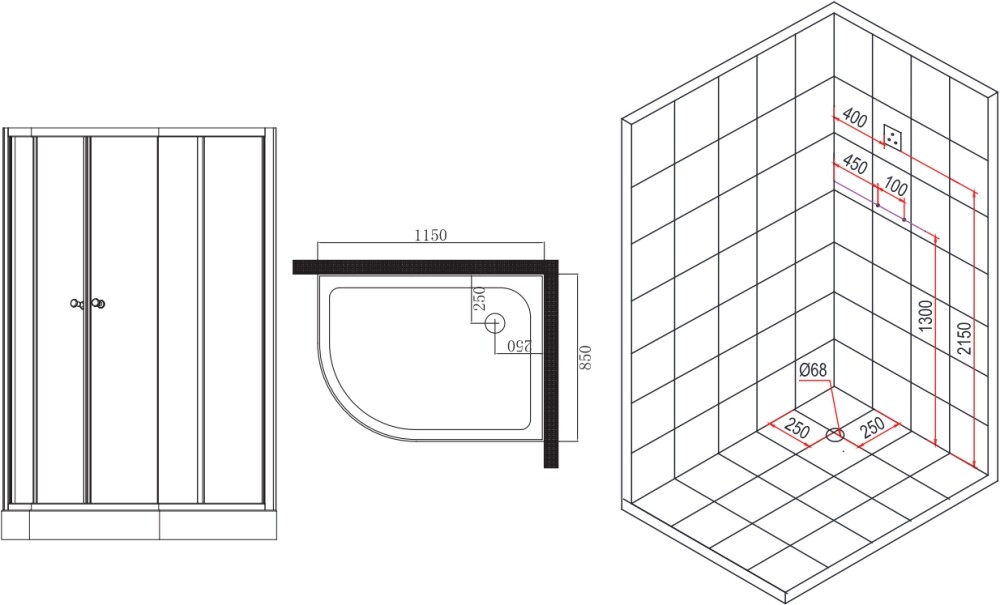 Esbano ES-L115CR Right Душевой бокс 115*85*210