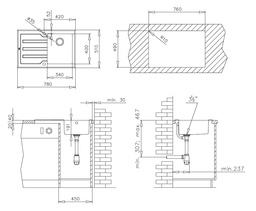 Мойка Teka LUX 1B 1D 78 RHD 12129006 полированная сталь фацет закалённое стекло черное система Pop-Up 78x51 см