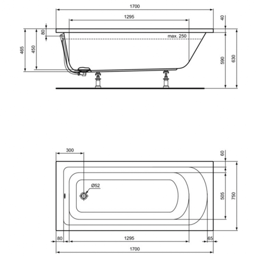 Ideal Standard Hotline ванна акриловая прямоугольная 170х75 K274601