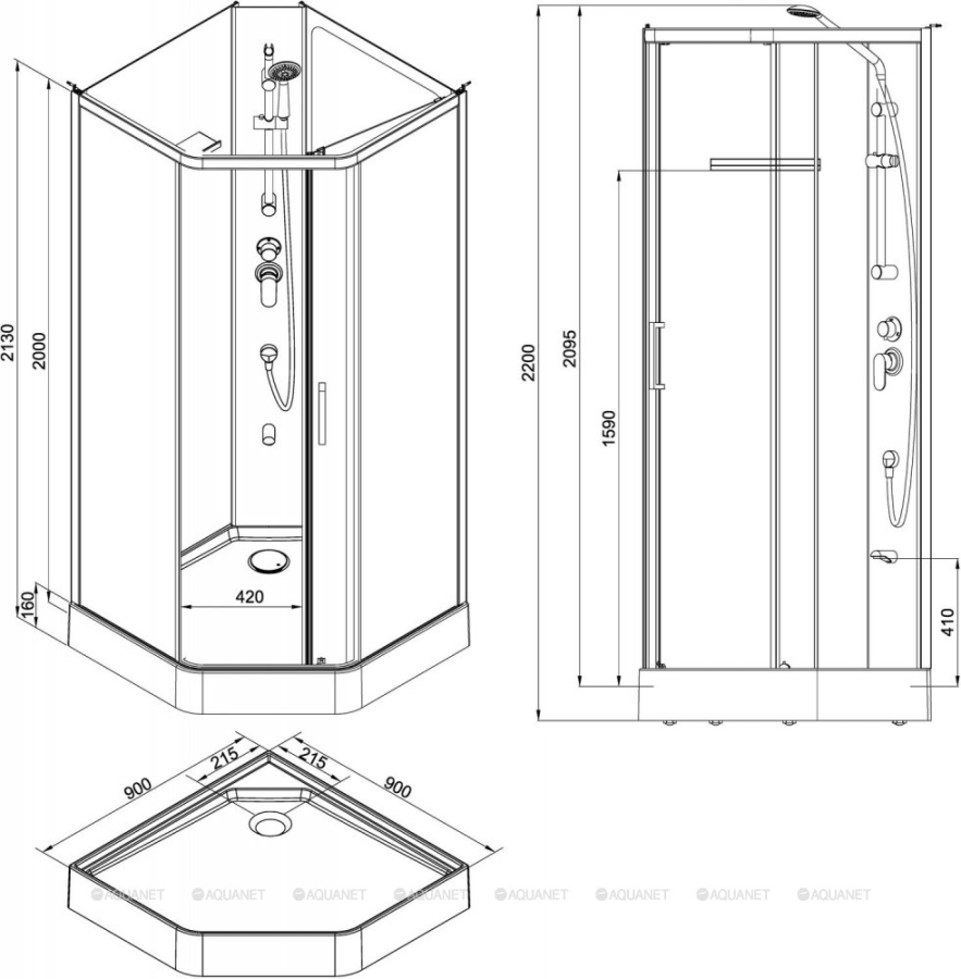 Aquanet Passion душевая кабина прозрачная 90х90 см 263870