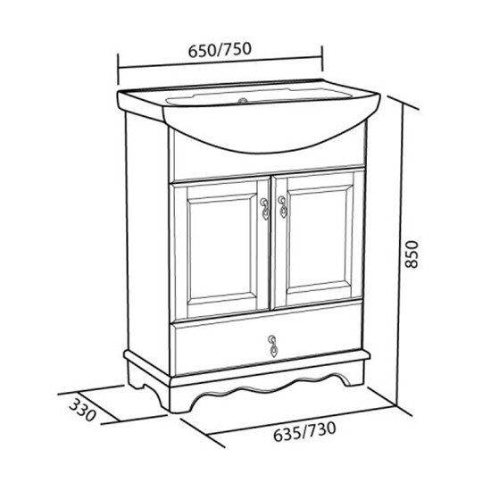 BAS Варна тумба напольная с умывальником 1 выдвижной ящик 75 см цвет белый