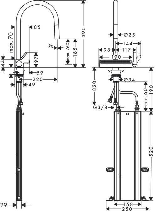 Hansgrohe Aquno Select M81 Кухонный смеситель 170 с вытяжным душем, 3jet, sBox черный матовый 73831670
