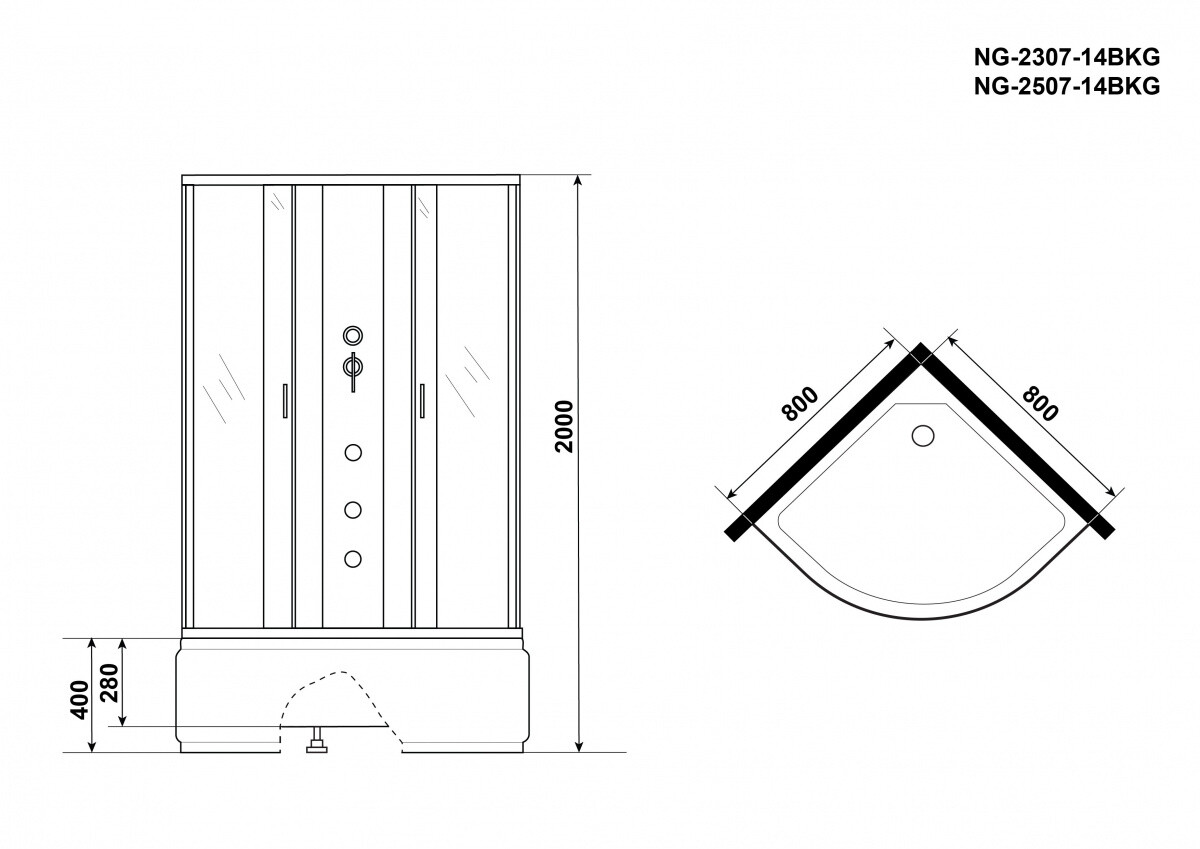 Niagara NG 2307-14BK Душевая кабина 80x80 Без крыши с гидромассажем 23071424BKG