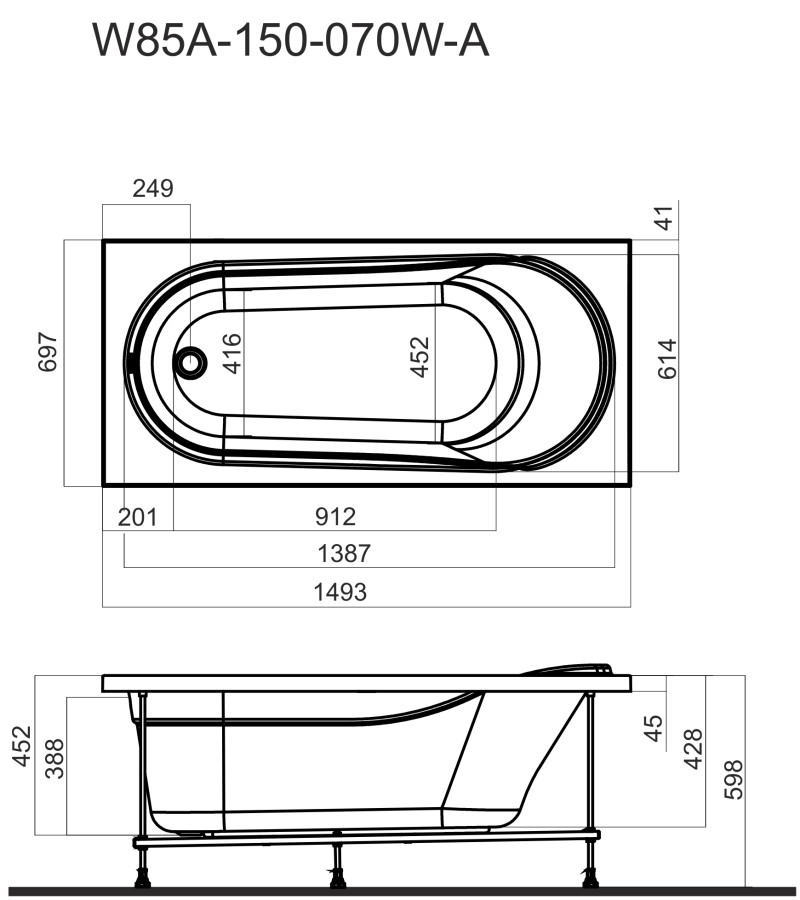 Am.Pm Joy 150*70 ванна акриловая прямоугольная