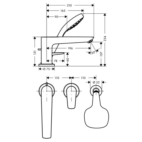 Hansgrohe Talis E Смеситель для ванны на 3 отверстия (внешняя часть) хром 71731000