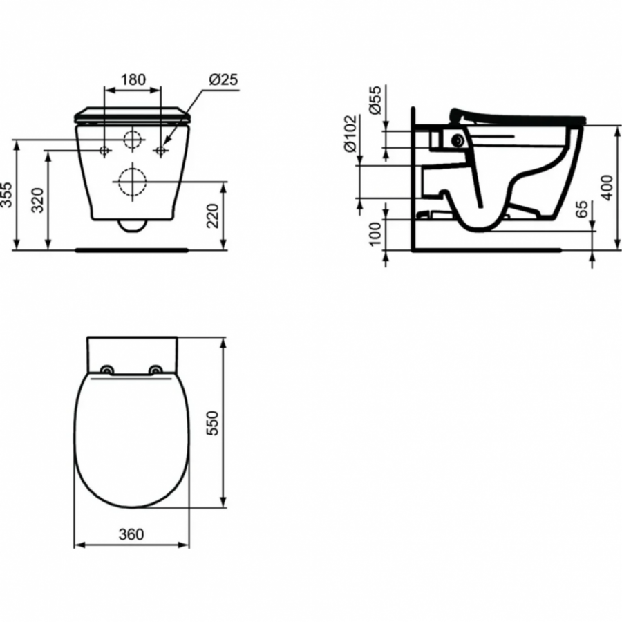 Ideal Standard Connect унитаз подвесной безободковый с сиденьем E822301