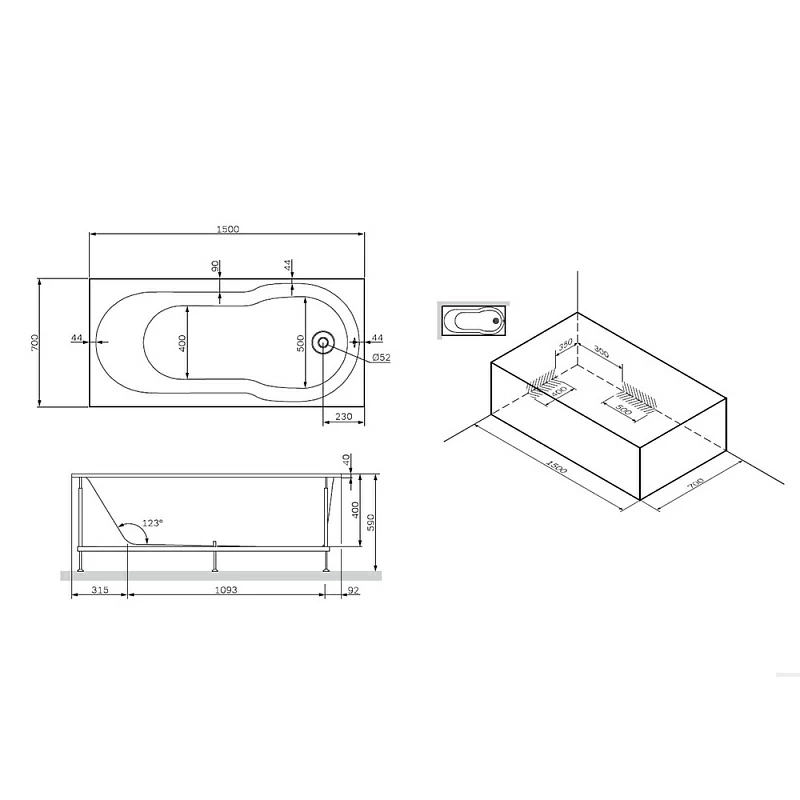 Am.Pm X-Joy каркас для ванны 150 W88A-150-070W-R