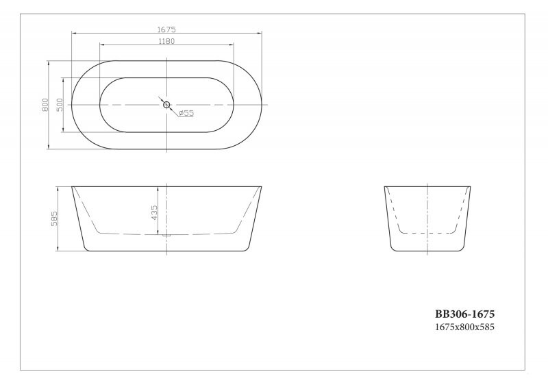 BelBagno ванна отдельностоящая овальная 167х78 BB306-1675