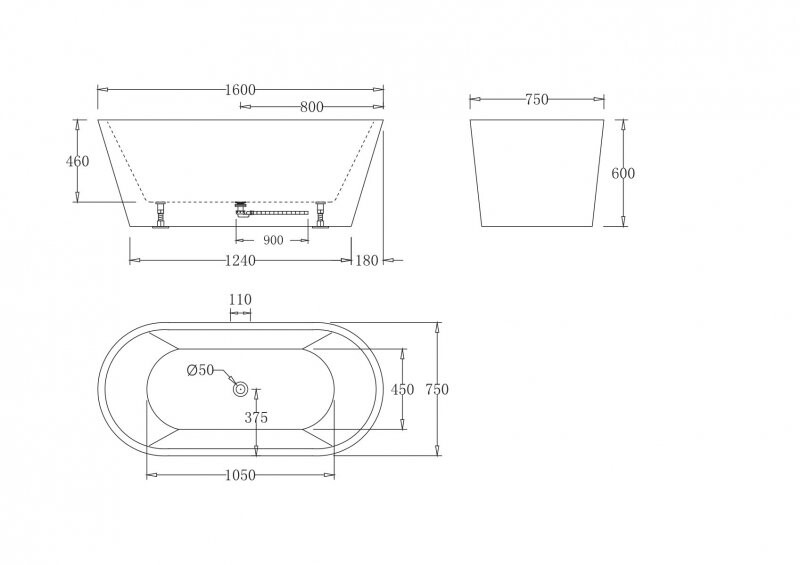 BelBagno ванна отдельностоящая овальная 160х75 BB71-1600-W0