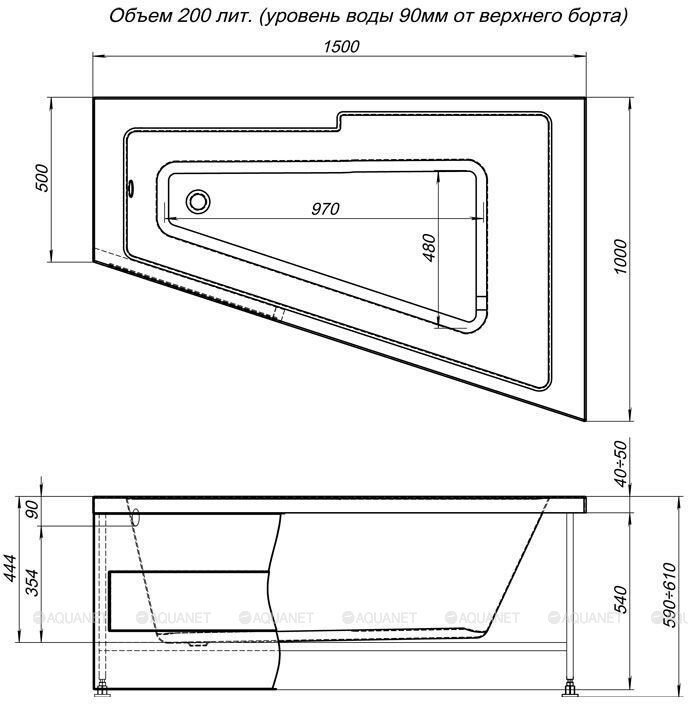 Акриловая ванна Aquanet Accord 150x100 R 00210271