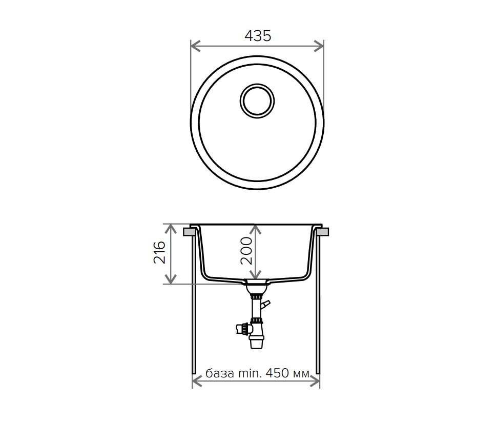 Tolero R-104 кухонная мойка черный 43.5 х 43.5 см