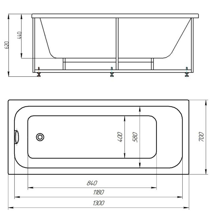 Ванна акриловая Azario BELLA 130*70 см, пристенная, прямоугольная, белый AV.0020130