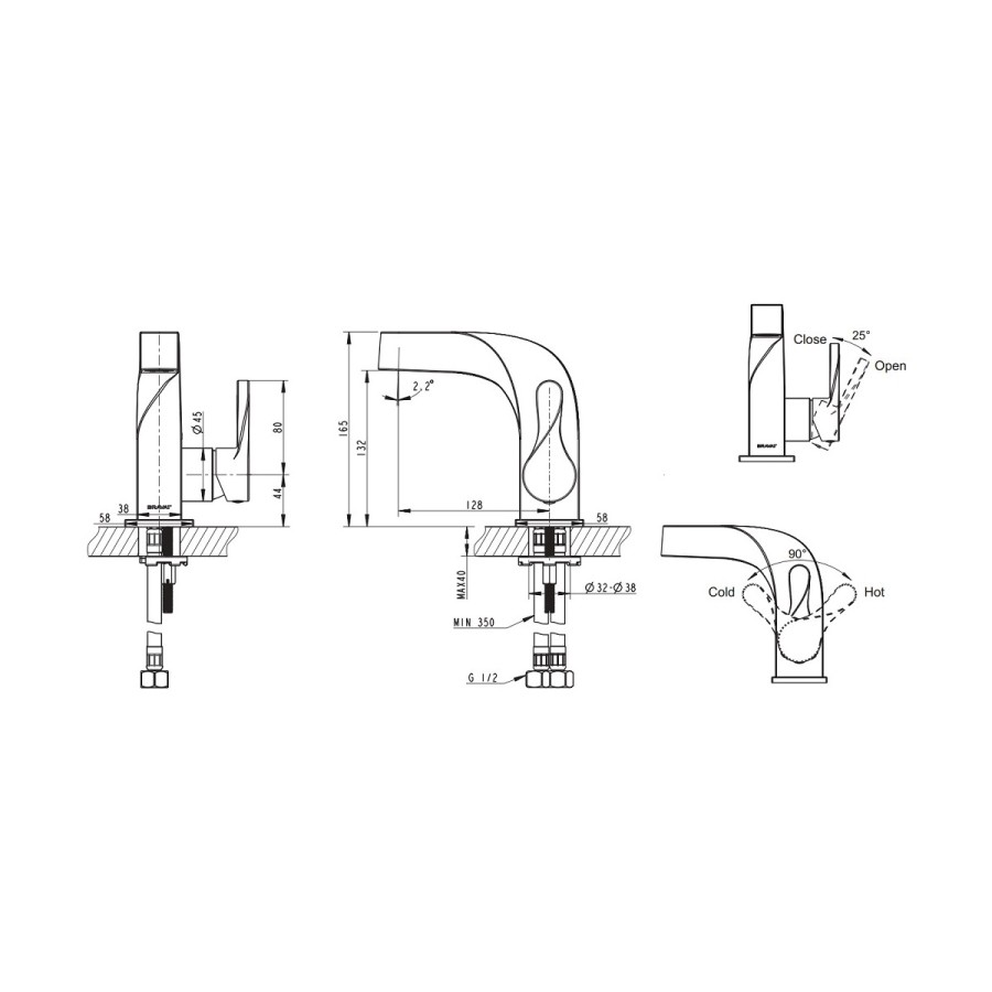 Bravat Wave F174108C-2 смеситель для раковины хром 35 мм