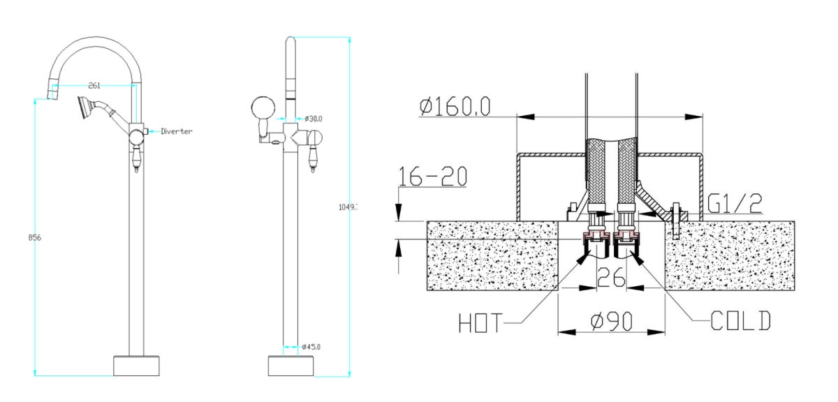 Смеситель для ванны напольный Boheme Imperiale Gold с кристаллом Swarovski 289-SW
