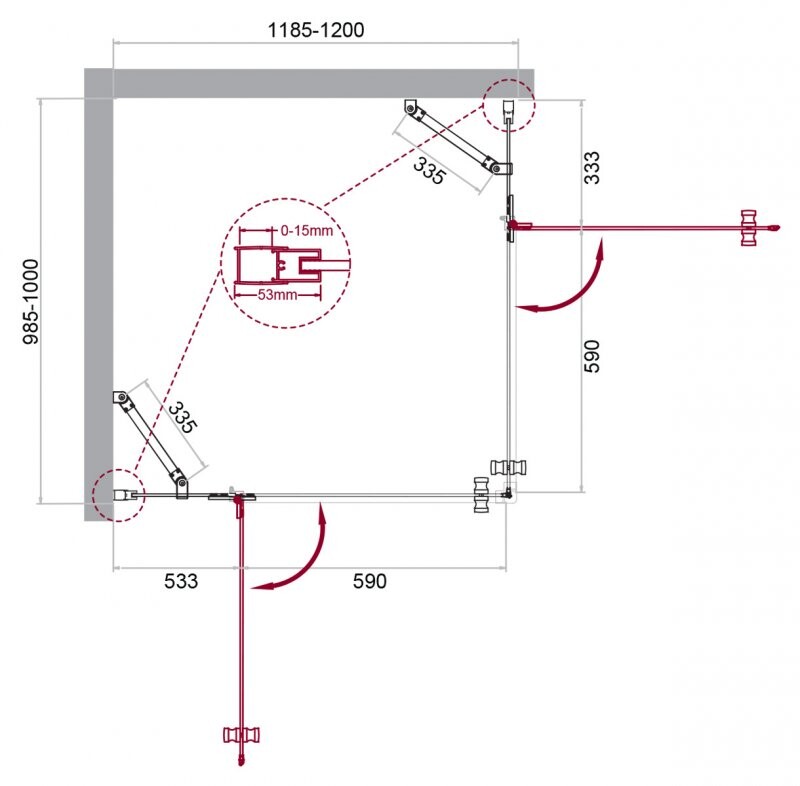 BelBagno душевое ограждение KRAFT-AH-22-120/100-C-Cr-L 120х100х195