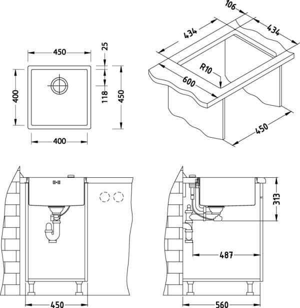 Мойка Alveus Quadrix 30 FS 1064351/1102604 нержавеющая сталь satin 45x45 см