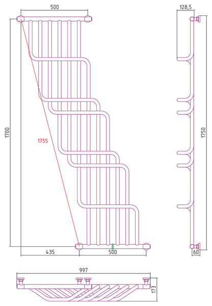 Сунержа Нега полотенцесушитель водяной 1700*1000