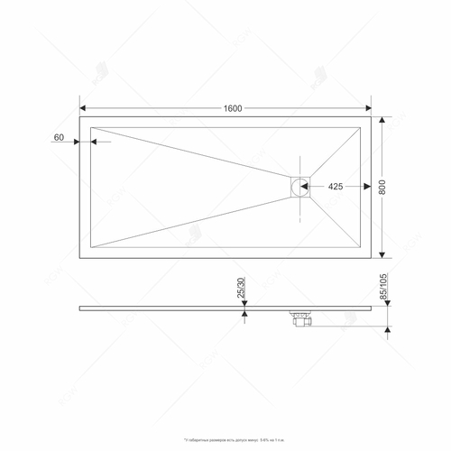 RGW Stone Tray 16152816-01 ST-W 80*160*2,5/3 душевой поддон из искусственного камня